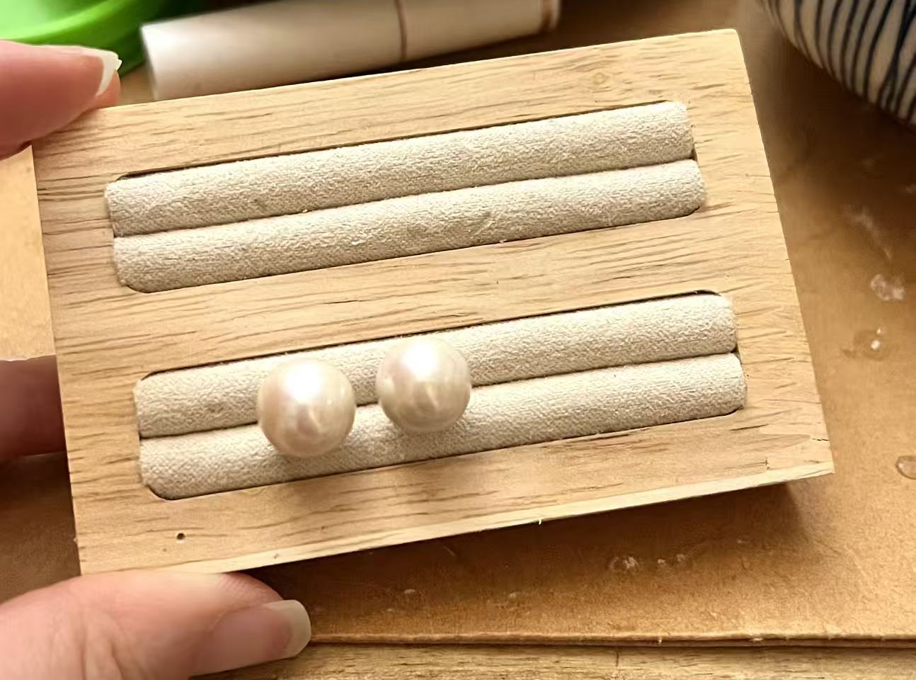 11 mm 愛迪生粉光珍珠耳環