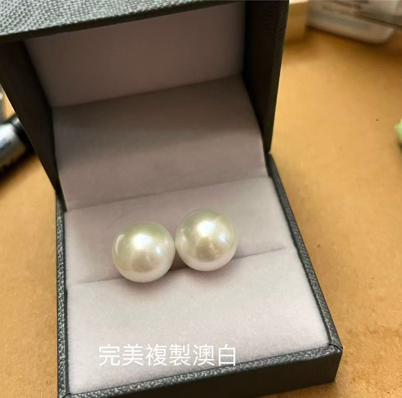 14 mm頂級淡水賽澳白珍珠耳環