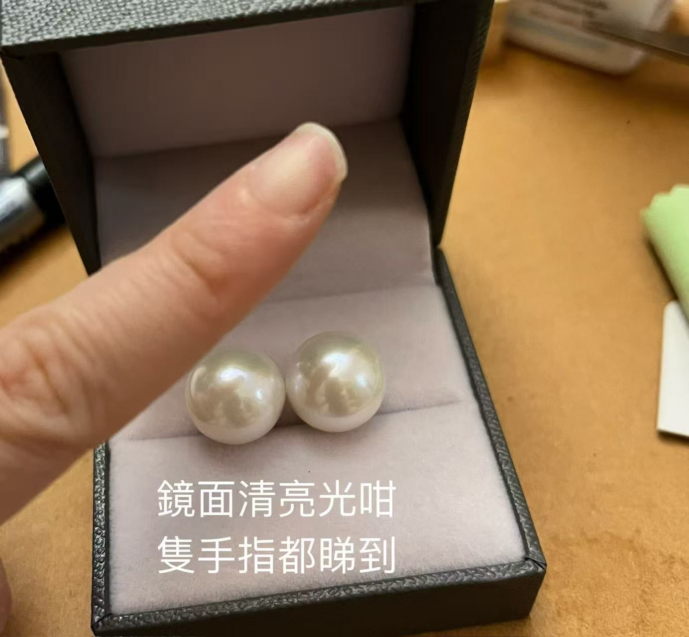 14 mm頂級淡水賽澳白珍珠耳環