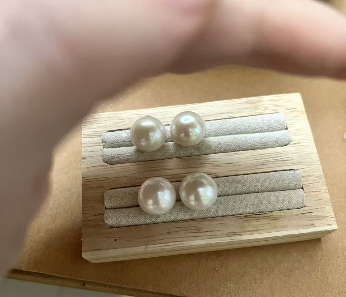 13.3mm 頂級淡水賽澳白珍珠耳環