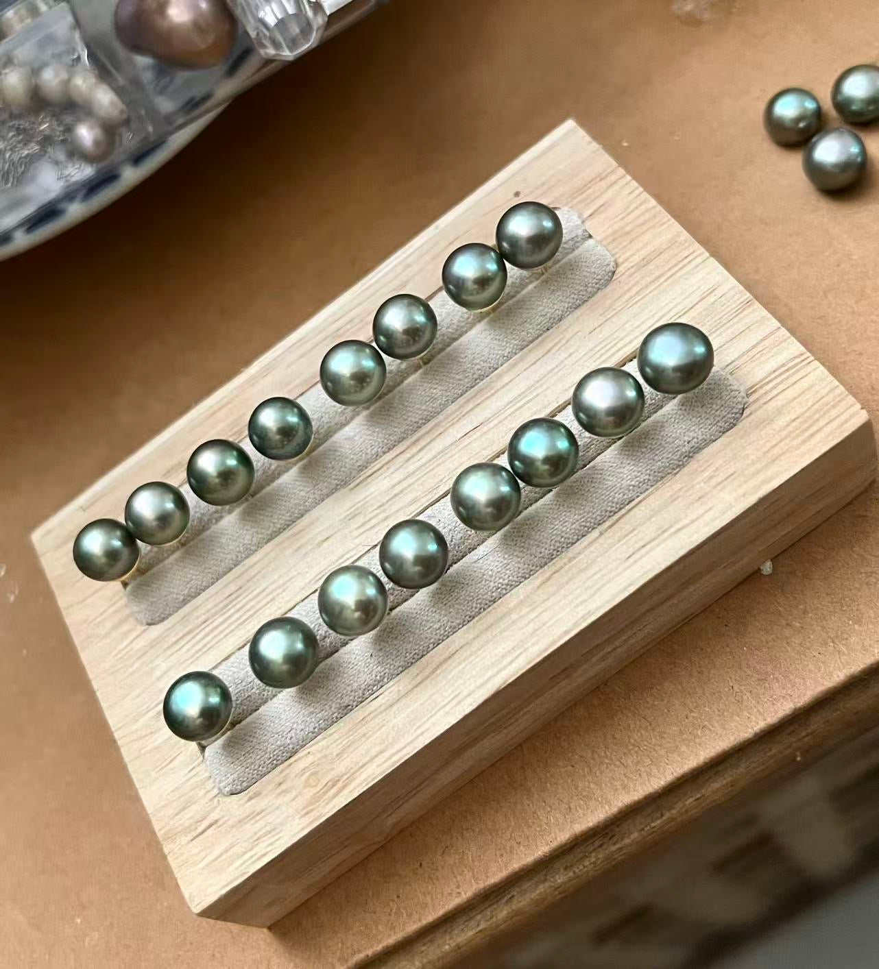 7–8mm Freshwater Peacock Green Pearl Earrings