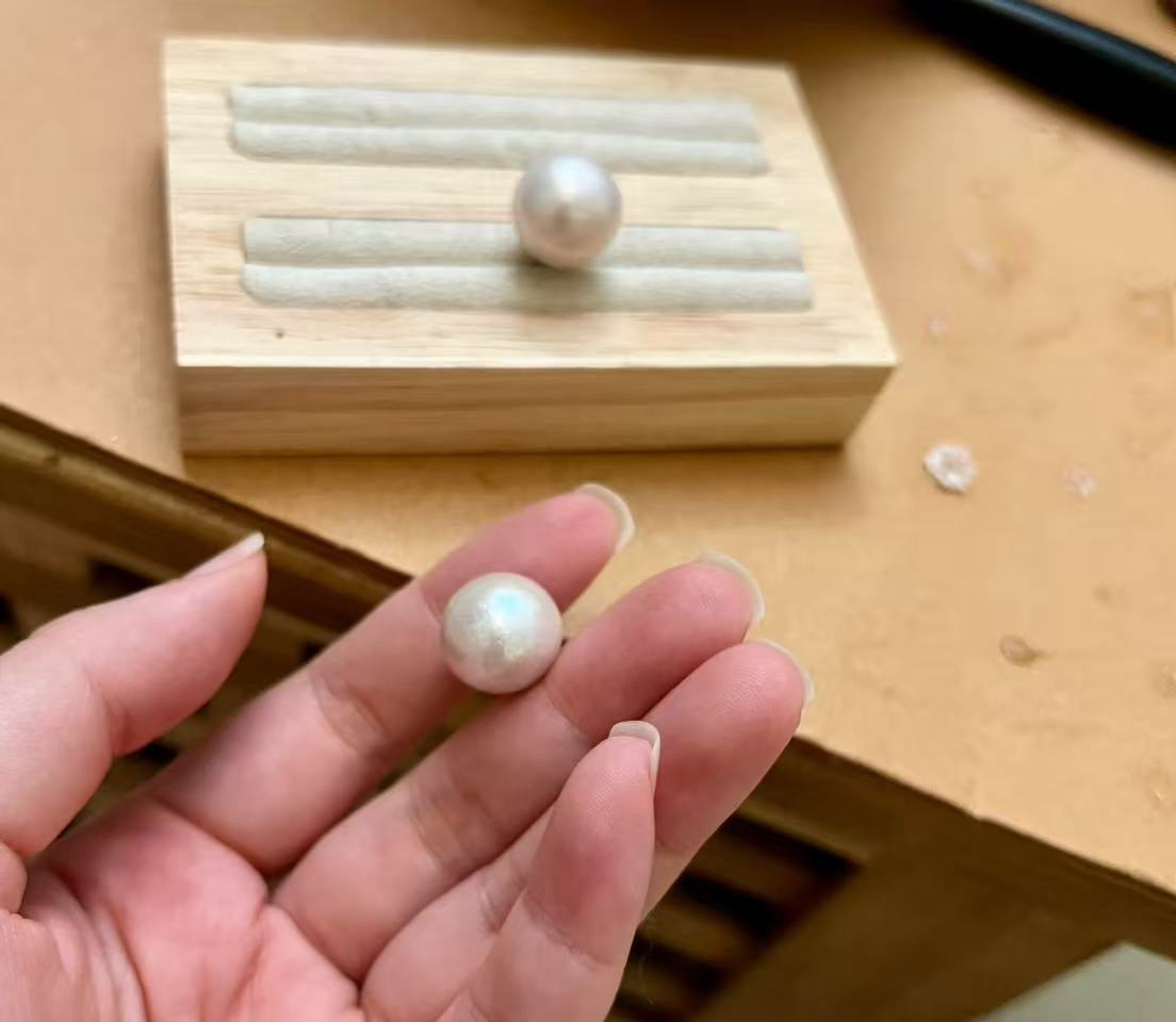 12–13 mm 愛迪生粉光白珍珠耳環