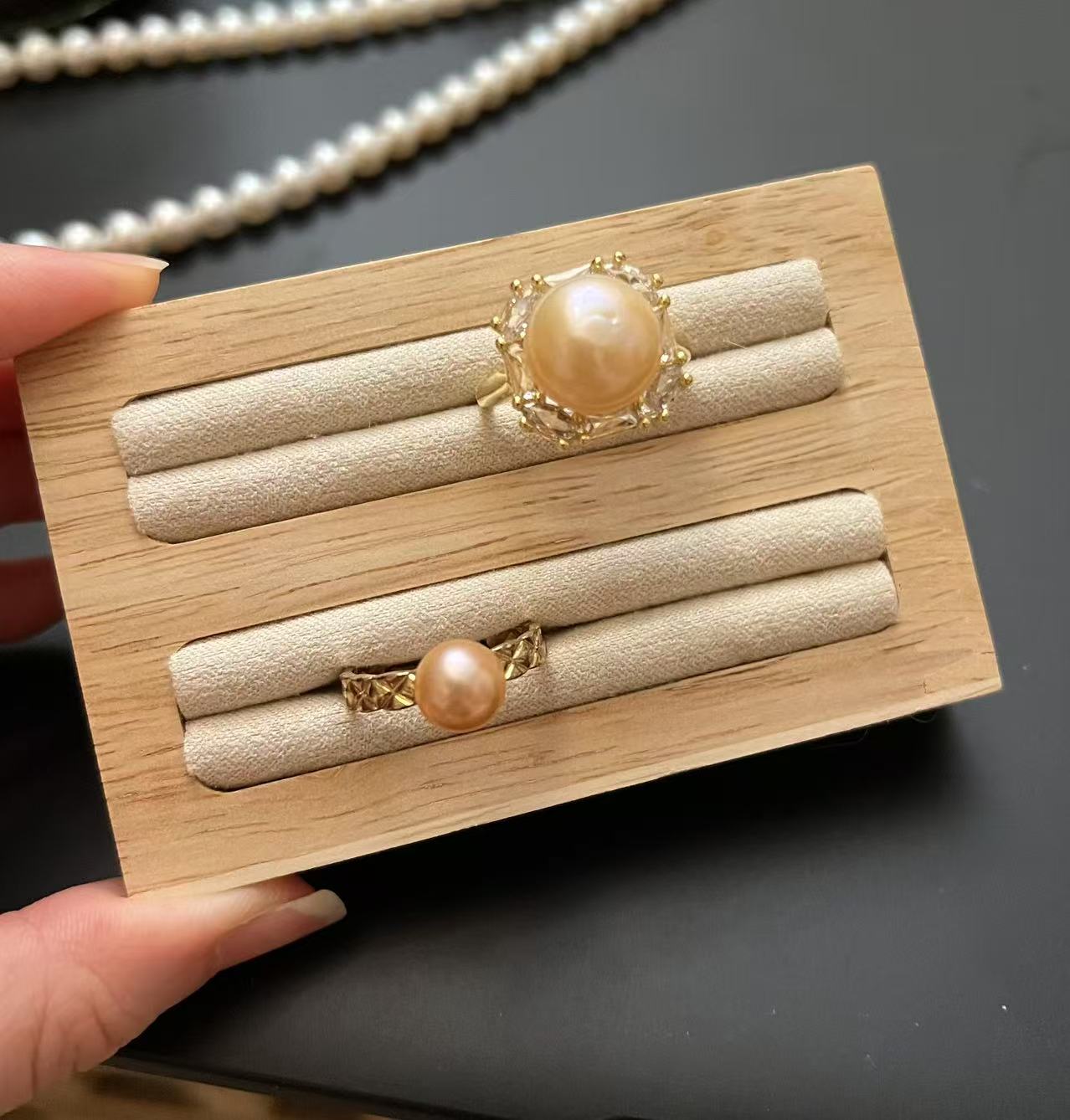 Orange Freshwater Natural Pearl Series Rings