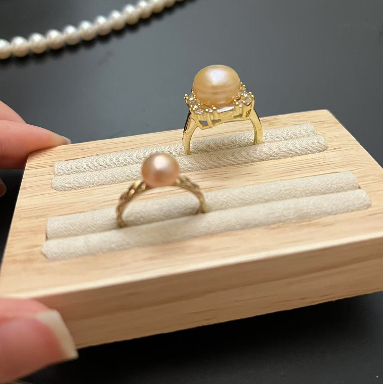 Orange Freshwater Natural Pearl Series Rings
