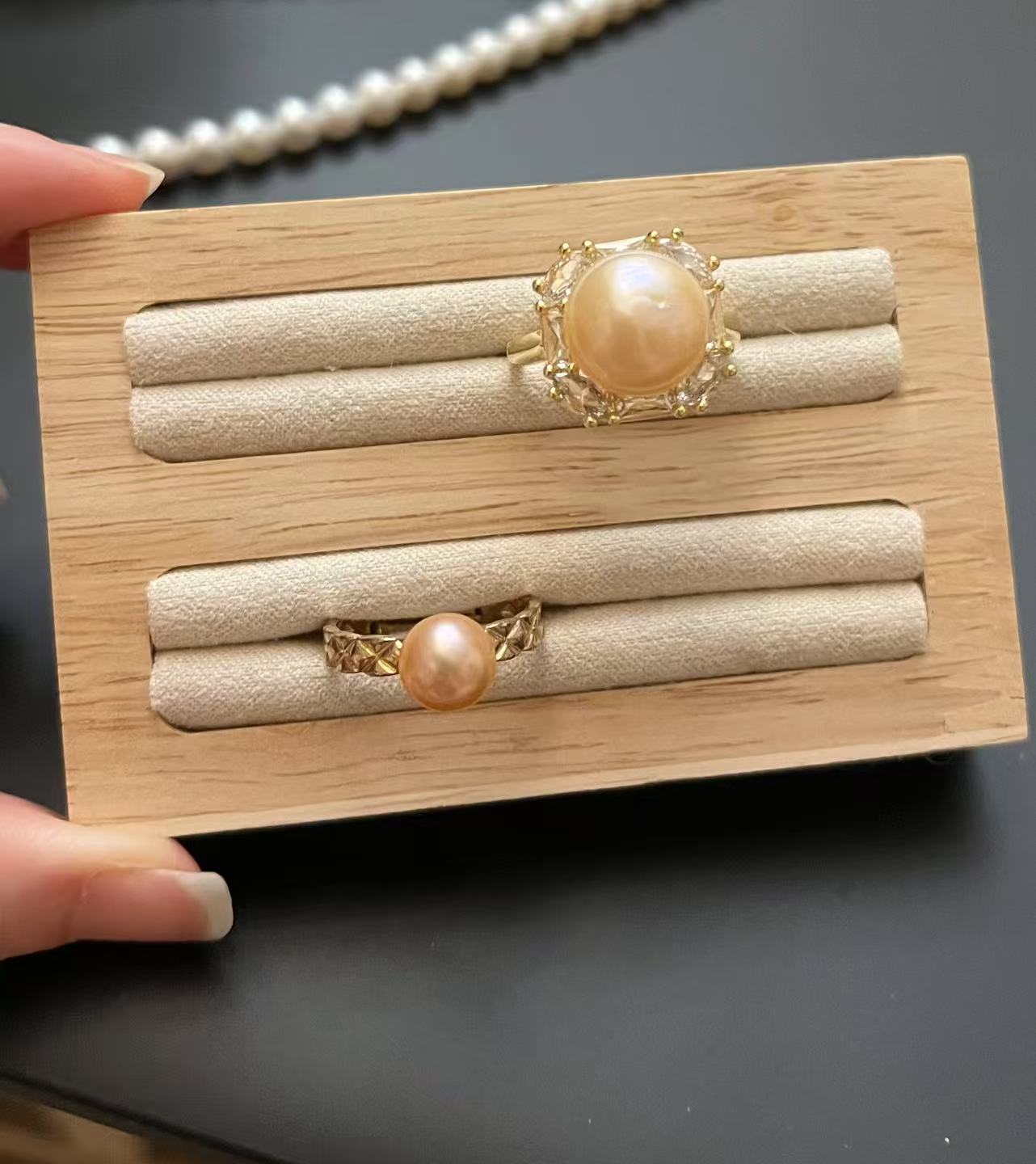 Orange Freshwater Natural Pearl Series Rings