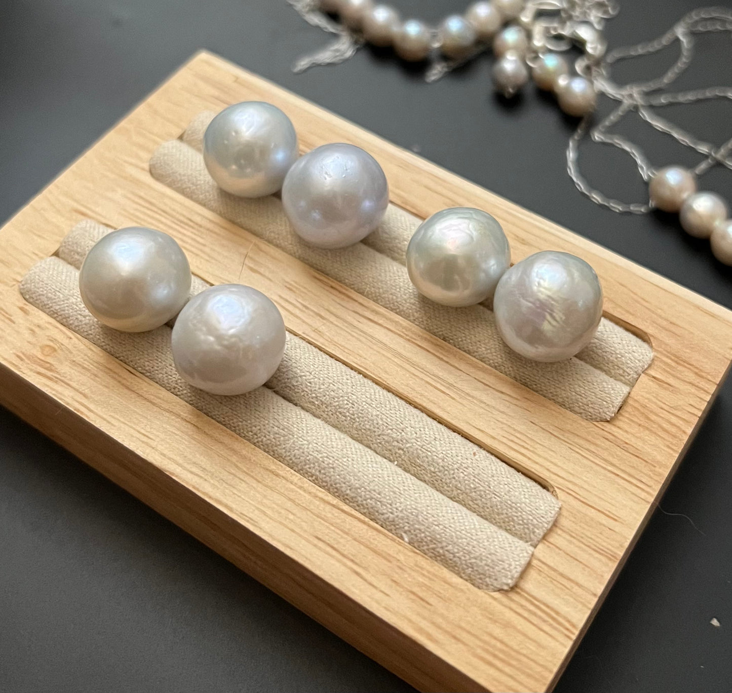 13–14mm Grey-Silver Baroque Round Pearl Earrings