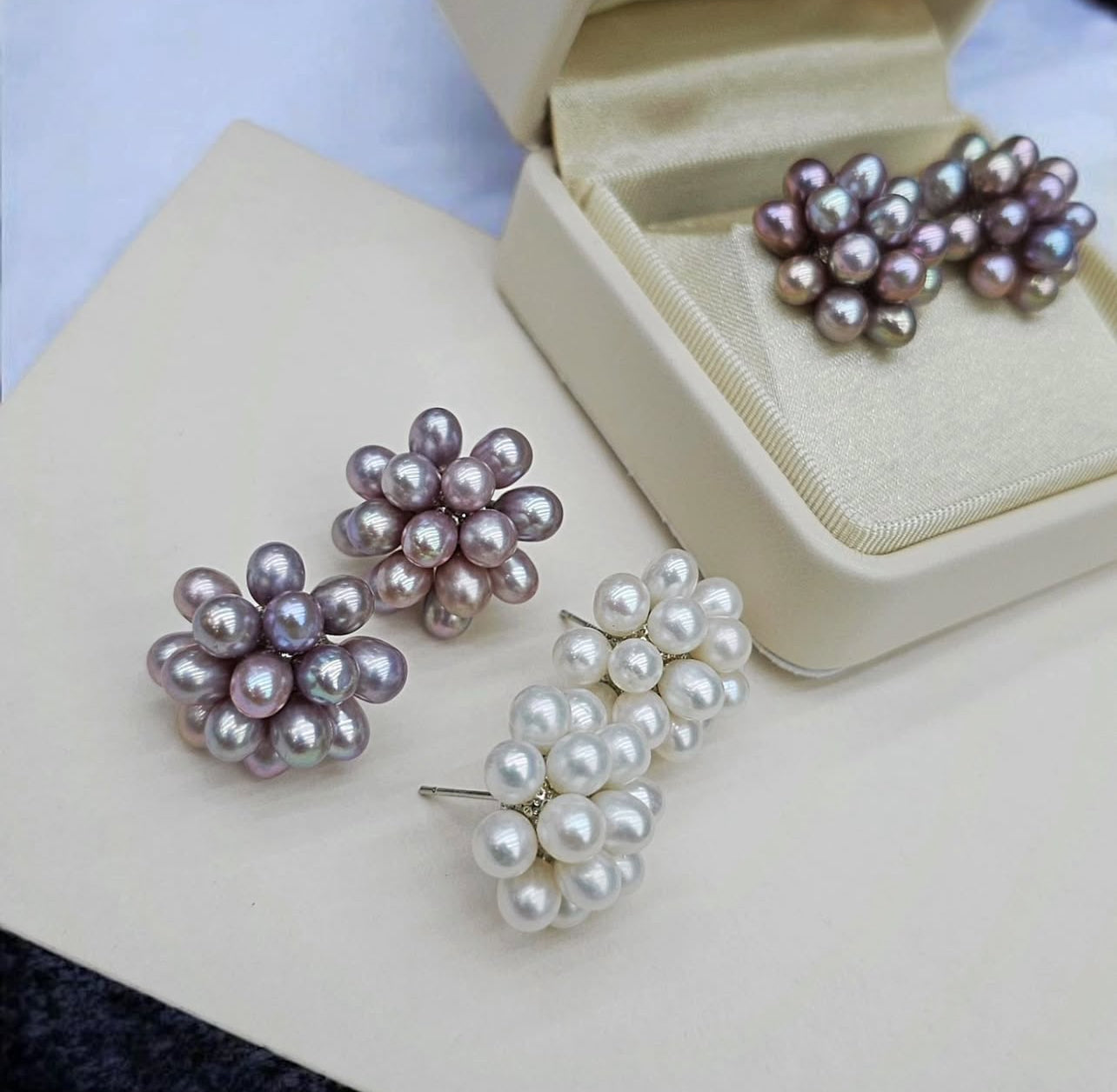 French Romantic Freshwater Pearl Floral Earrings