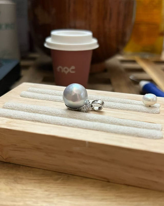 12mm Multi-Matte Iridescent Baroque Pearl Pendant with Zirconia