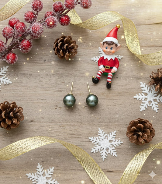 7–8mm Freshwater Peacock Green Pearl Earrings