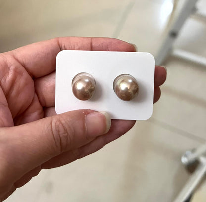 12mm Light Bronze Tone Premium Edison Pearls Earrings