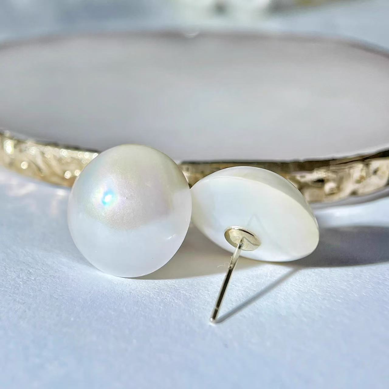 10mm Natural Seawater Mabe Stud Earrings