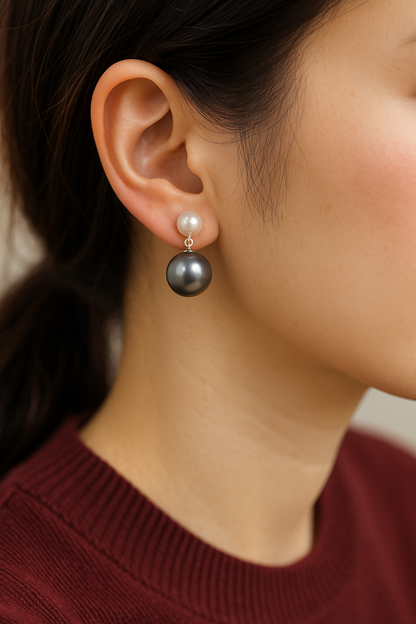 Akoya with Tahitian Black Pearl Earrings (Made to you)