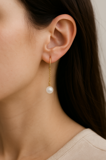 18K Gold Ear Chain x Premium Japanese Akoya Pearls Earrings (Made To Order)