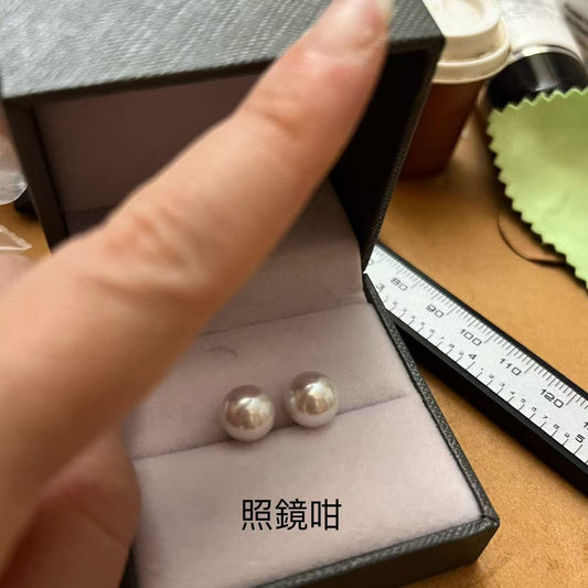 9.3 mm 頂級淡水賽澳白珍珠耳環