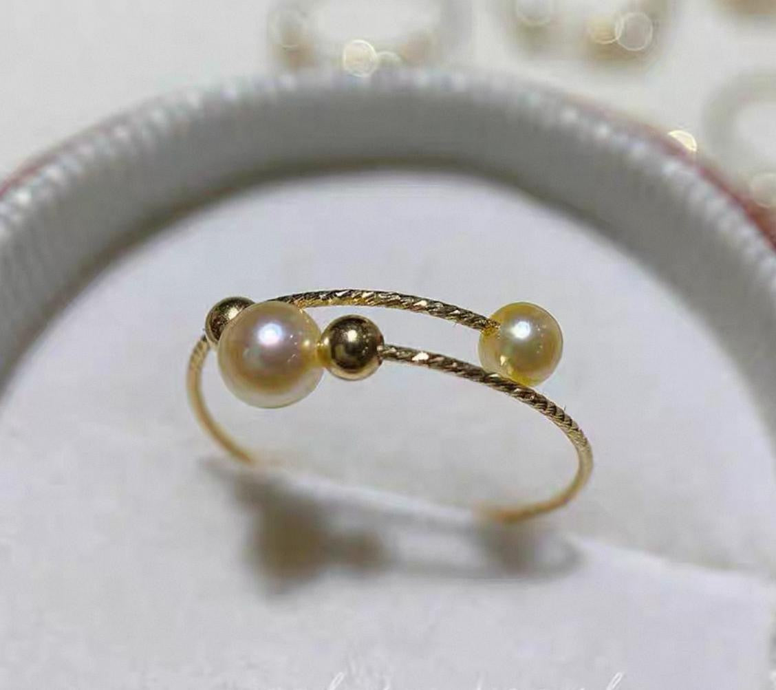 2.5-3mm & 4-4.5mm Akoya Gold Elastic Double Pearl Ring