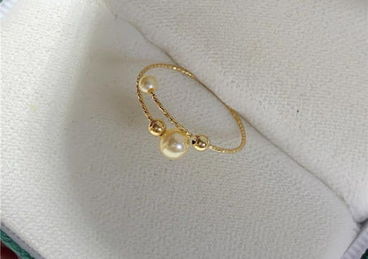 2.5-3mm & 4-4.5mm Akoya Gold Elastic Double Pearl Ring
