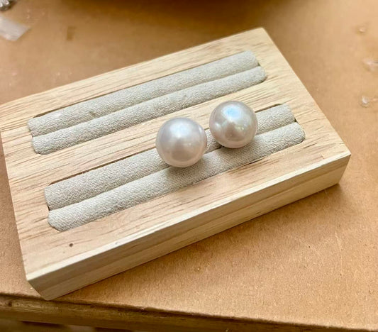 12–13 mm 愛迪生粉光白珍珠耳環