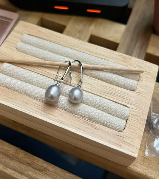 8mm Natural Grey Freshwater Pearl Drop Earring