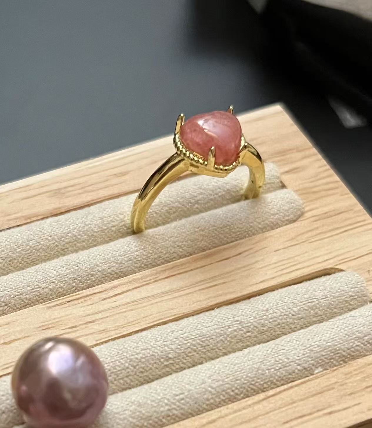 Heart-Shaped Strawberry Quartz Adjustable Ring
