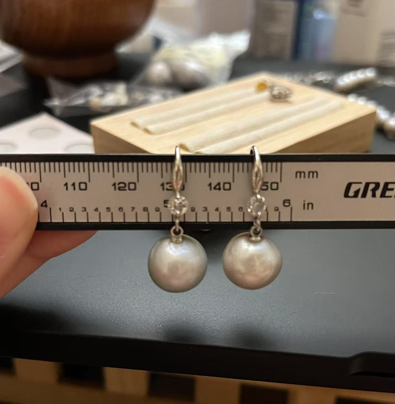 13-14mm Plump Grey Baroque Pearl Drop Earrings