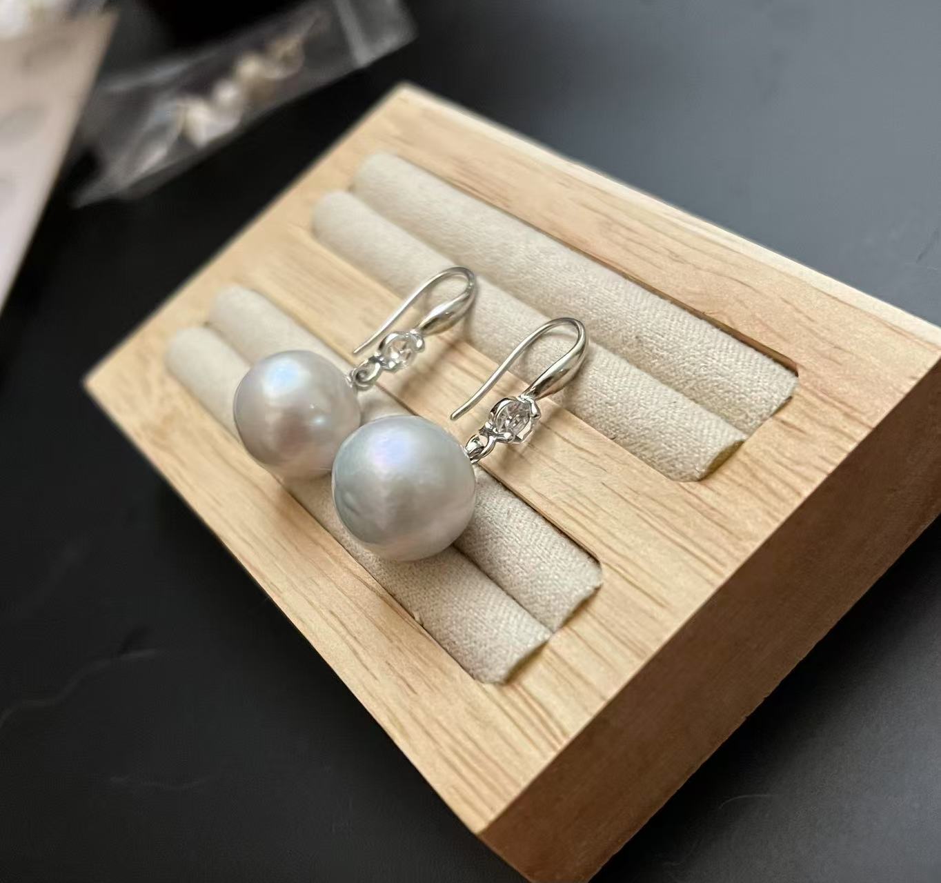 13-14mm Plump Grey Baroque Pearl Drop Earrings