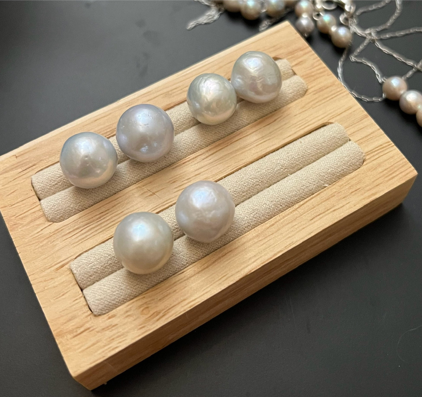 13–14mm Grey-Silver Baroque Round Pearl Earrings